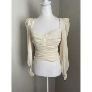 NWT ASTR The label Women S Peasant Top Ivory Ruched Puff Holiday Smocked Cottage